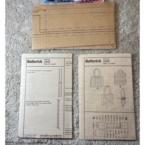Butterick B4248 Sewing Pattern Fat Quarter Bags One Size Tote & Drawstring Desig - Picture 3 of 4